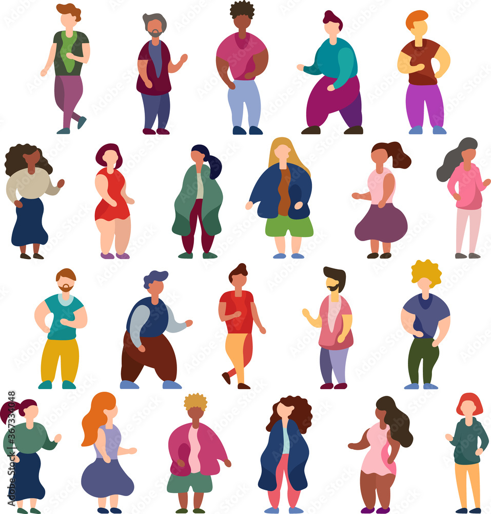 big isolated set of vector people in flat style