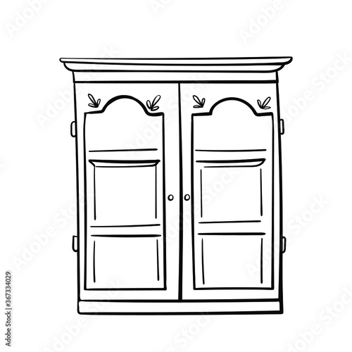 Vintage kitchen wall cabinet/ Vintage furniture/ Interior design elements/ Hand drawn sketch illustration isolated on white background