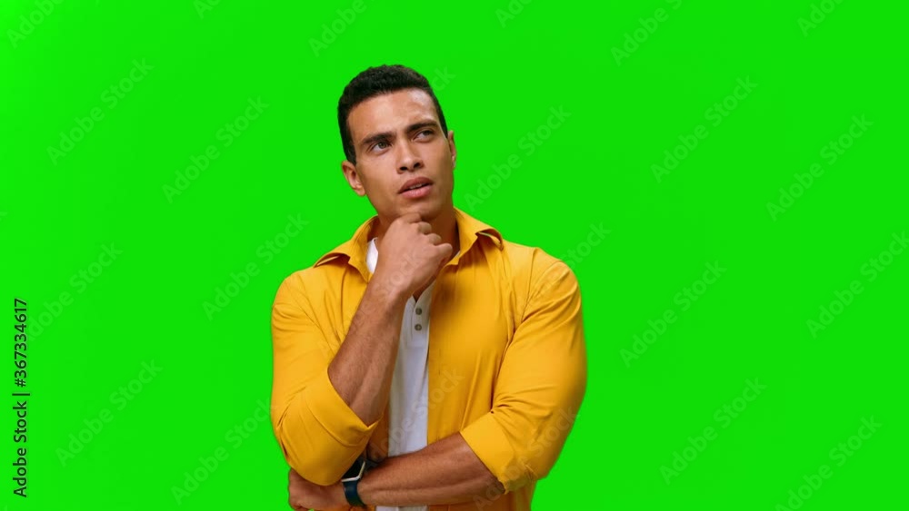 Pensive man thinks and an idea comes to him. Alpha channel Pensive man thinks and an idea comes to him. Alpha channel