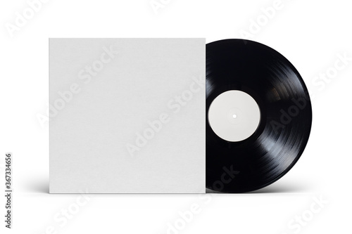 12-inch vinyl LP record in cardboard cover on white background. photo
