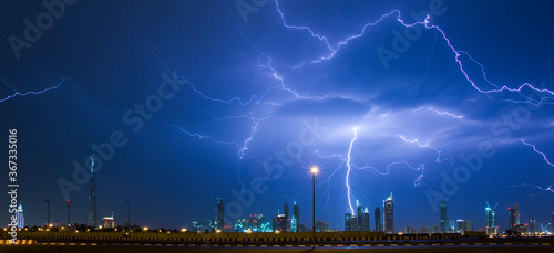 Lightning over the city in Dubai, UAE