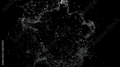 Water splashes in slow motion on a black background 4k