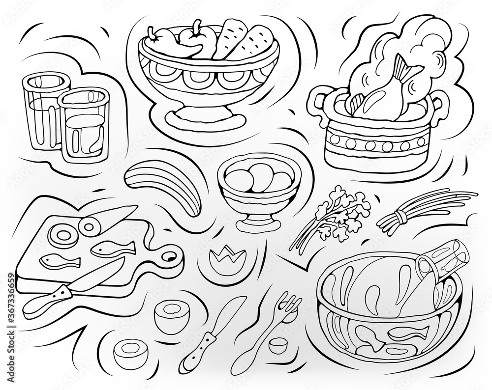Home Cooking vector sketchy illustration.