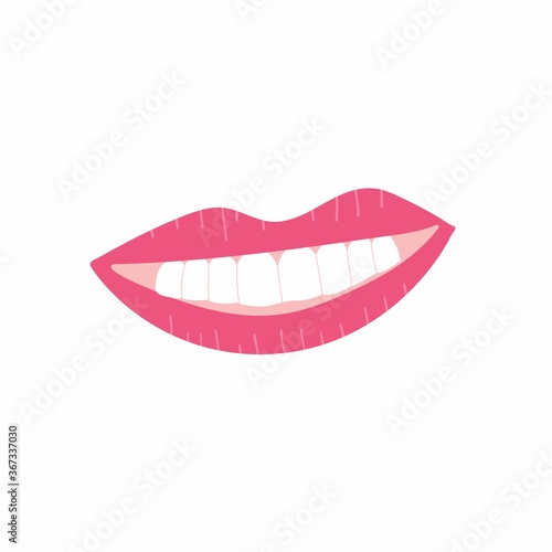 Lip. Female lips and mouth with a kiss, smile and teeth. Fashion sexy glamour badge element vector illustration isolated