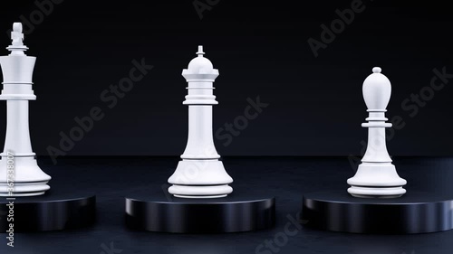 4K video at 60fps from each piece of chess in white material. Each piece turn 360 degree in cilindric base photo