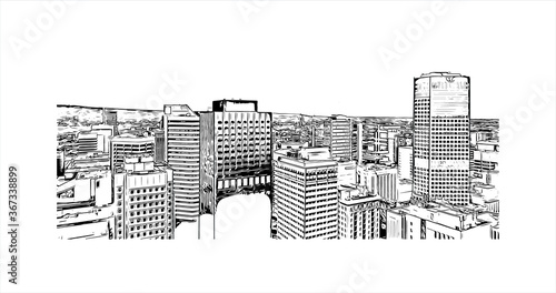 Building view with landmark of Adelaide is South Australia’s cosmopolitan coastal capital. Hand drawn sketch illustration vector.