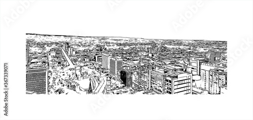 Building view with landmark of Adelaide is South Australia’s cosmopolitan coastal capital. Hand drawn sketch illustration vector.