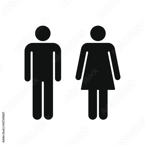 Man and woman avatar icon set. Male and female gender profile symbol. Men and women wc logo. Toilet and bathroom sign. Black silhouette isolated on white background. Vector illustration image.