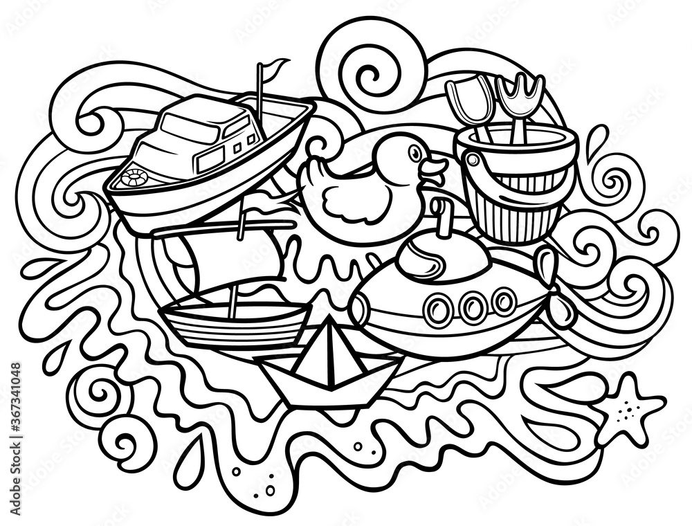 Fototapeta premium Cartoon doodles hand drawn kids toys illustration.