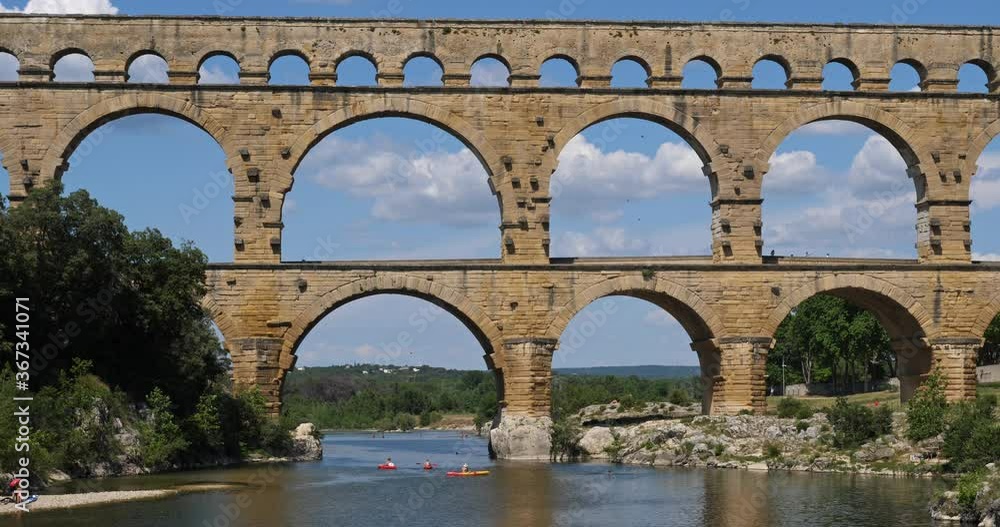 The Roman Bridge Pont du Gard and the Gardon River,Resmoulin, Gard, Occitanie,France The Roman Bridge Pont du Gard and the Gardon River,Resmoulin, Gard, Occitanie,France