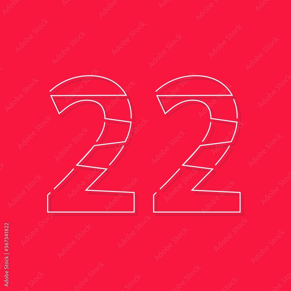 22 font, linear stroke number. Modern trendy, creative style design. For logo, brand label, design elements, corporate identity, application and more. İsolated vector illustration 22 font, linear stroke number. Modern trendy, creative style design. For logo, brand label, design elements, corporate identity, application and more. İsolated vector illustration