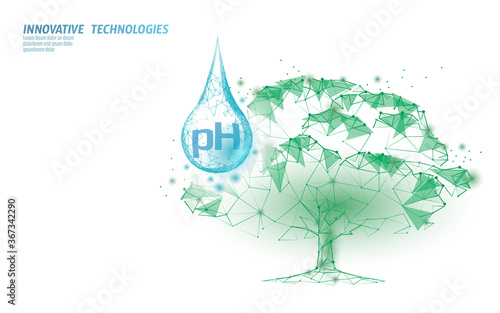 3D low poly plant pH watering concept. Soil acidity fertilizers industrial horticulture. Ecology environment problem solution analysis vector illustration