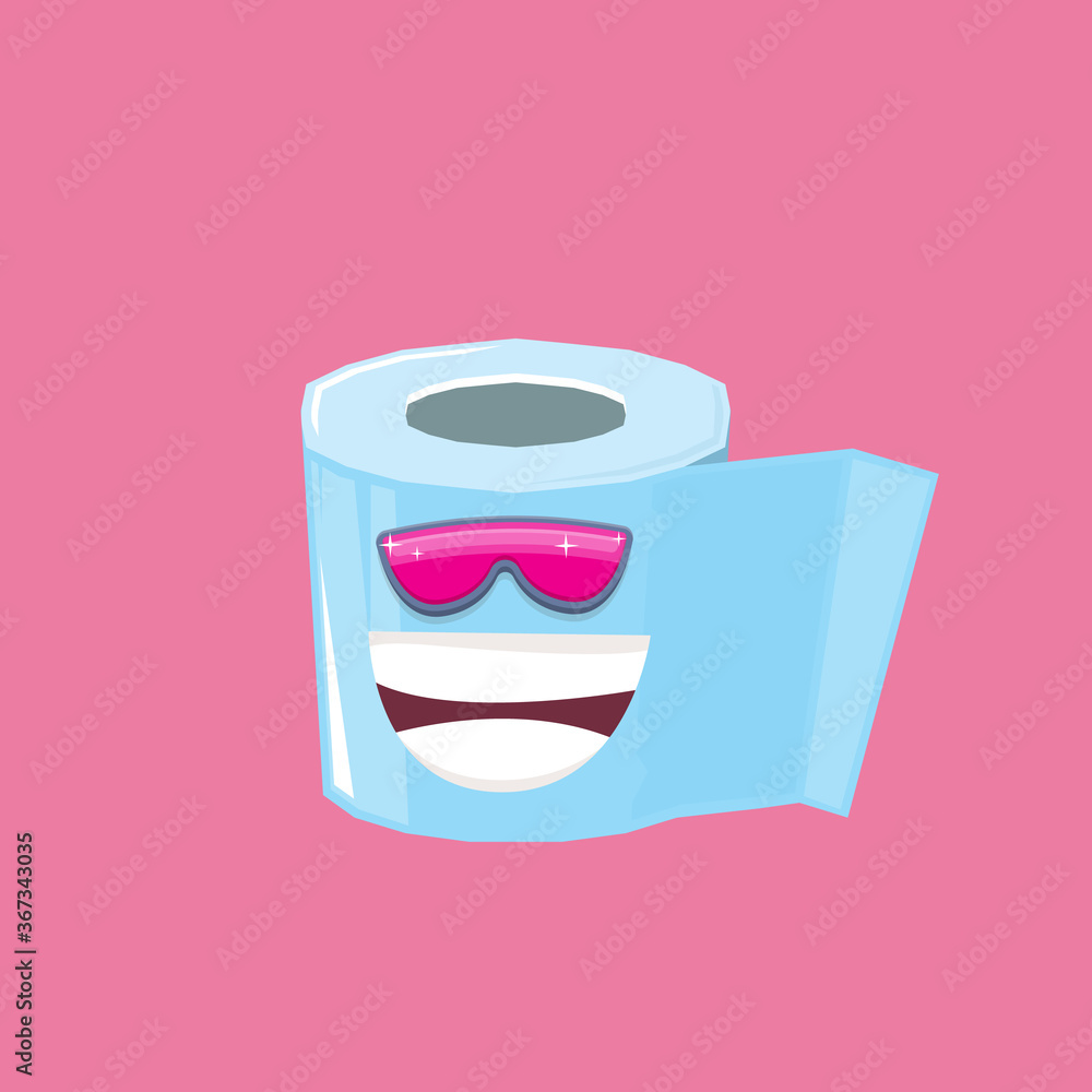 vector funny cartoon toilet paper roll character with sunglasses isolated on pink background. funky smiling kawaii tolet paper roll character vector funny cartoon toilet paper roll character with sunglasses isolated on pink background. funky smiling kawaii tolet paper roll character