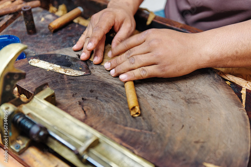 Stock of handmade cigars.Traditional manufacture of cigars. Dominican Republic