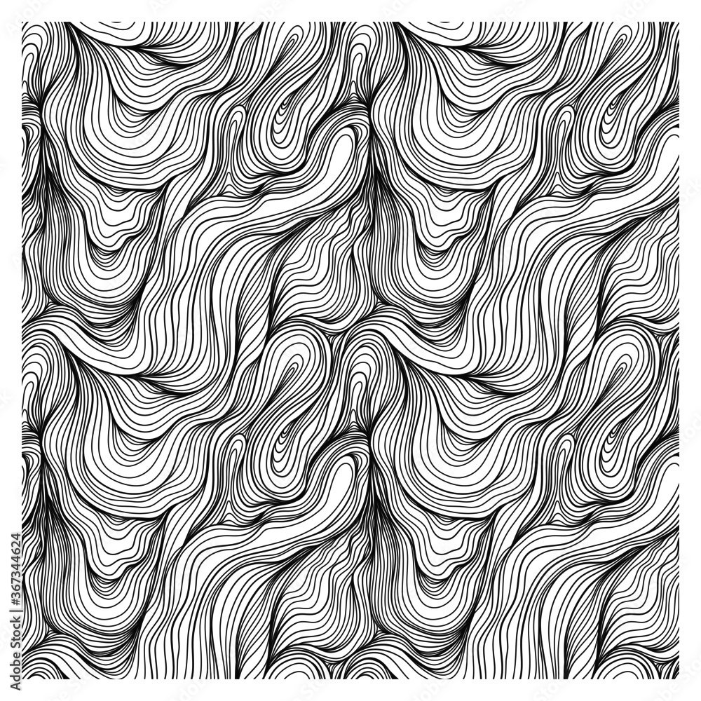 Seamless pattern of black waves hairs. Design for backdrops and ...