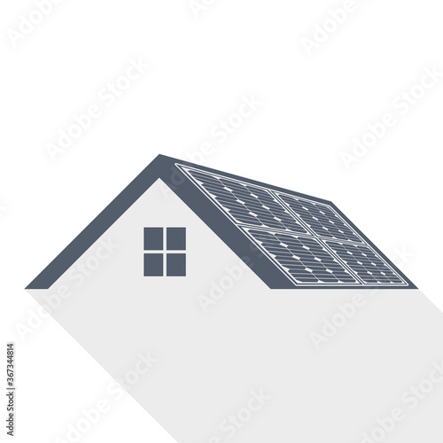 Solar panels on roof of a house, clean energy, power flat design vector icon