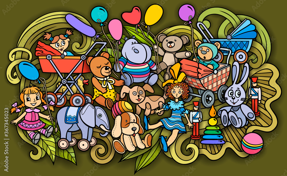 Cartoon cute doodles kids toys illustration Cartoon cute doodles kids toys illustration