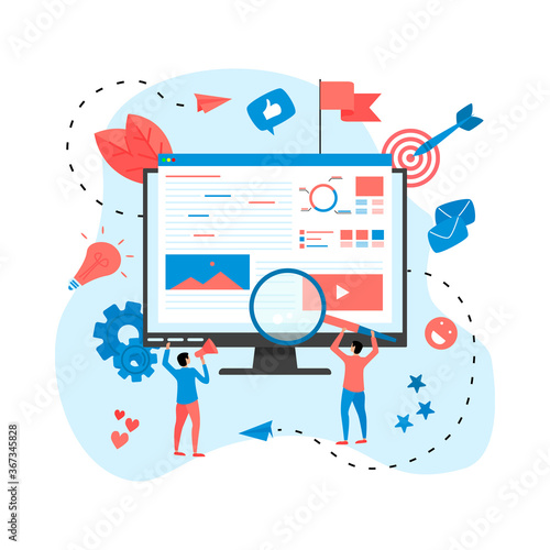 Concept for Digital marketing agency, digital media campaign flat vector illustration