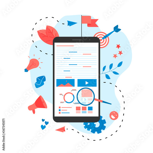 Concept for Digital marketing agency, digital media campaign flat vector illustration