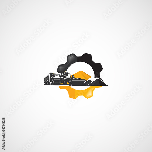 Dump truck and bucket loader, equipment for sand, gravel.