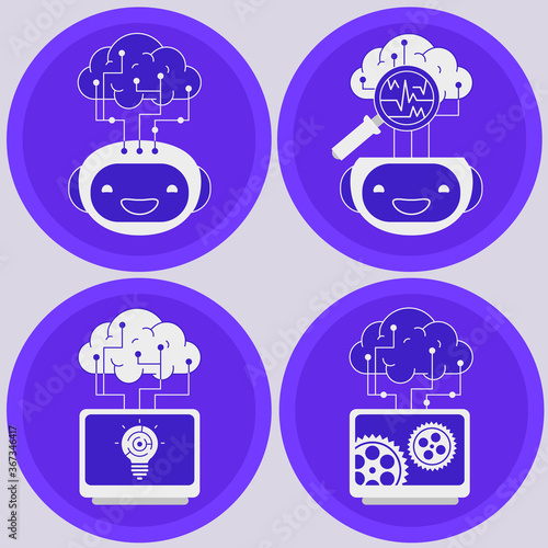 Artificial digital brain, Robots technology and Human Computer Interface icons