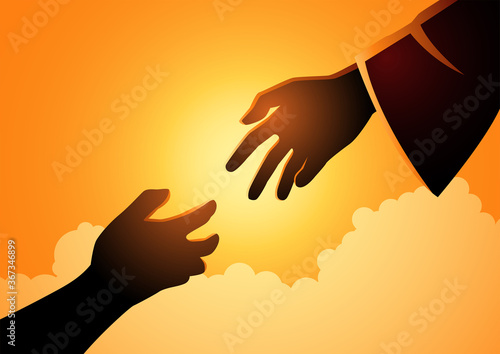 God hand reaching out for human hand