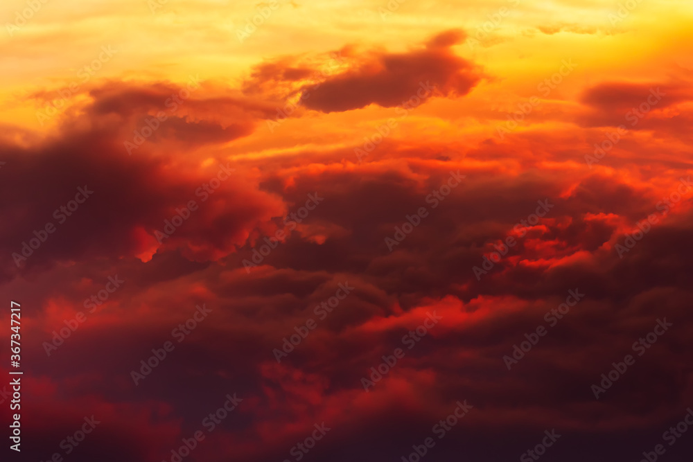 Volume сumulus clouds on sunset