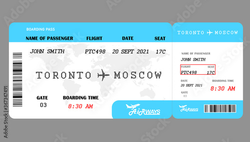 Canvas Print Illustration of airline boarding pass on grey background