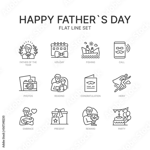 Father's day line icons set. Vector symbols on a white background.