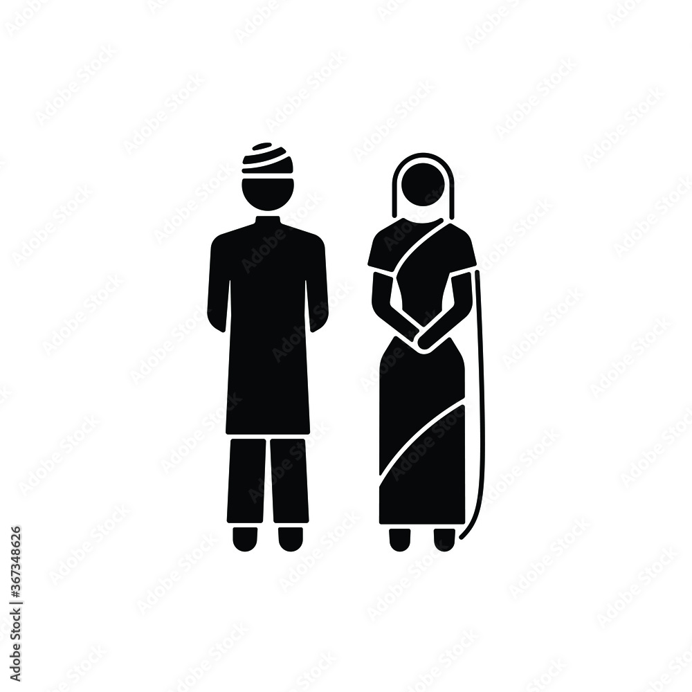 India style man and woman icon isolated on white background, toilet sign.