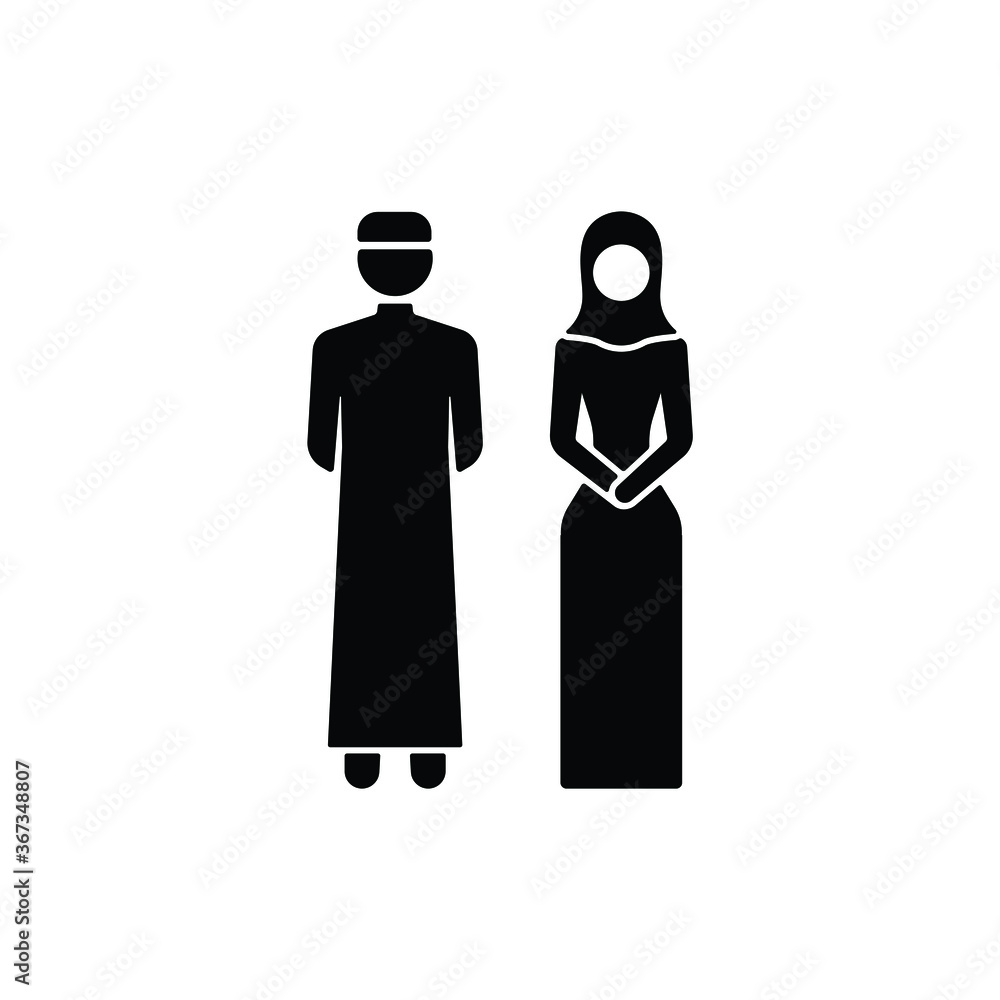 Muslim man and woman icon isolated on white background, toilet sign ...