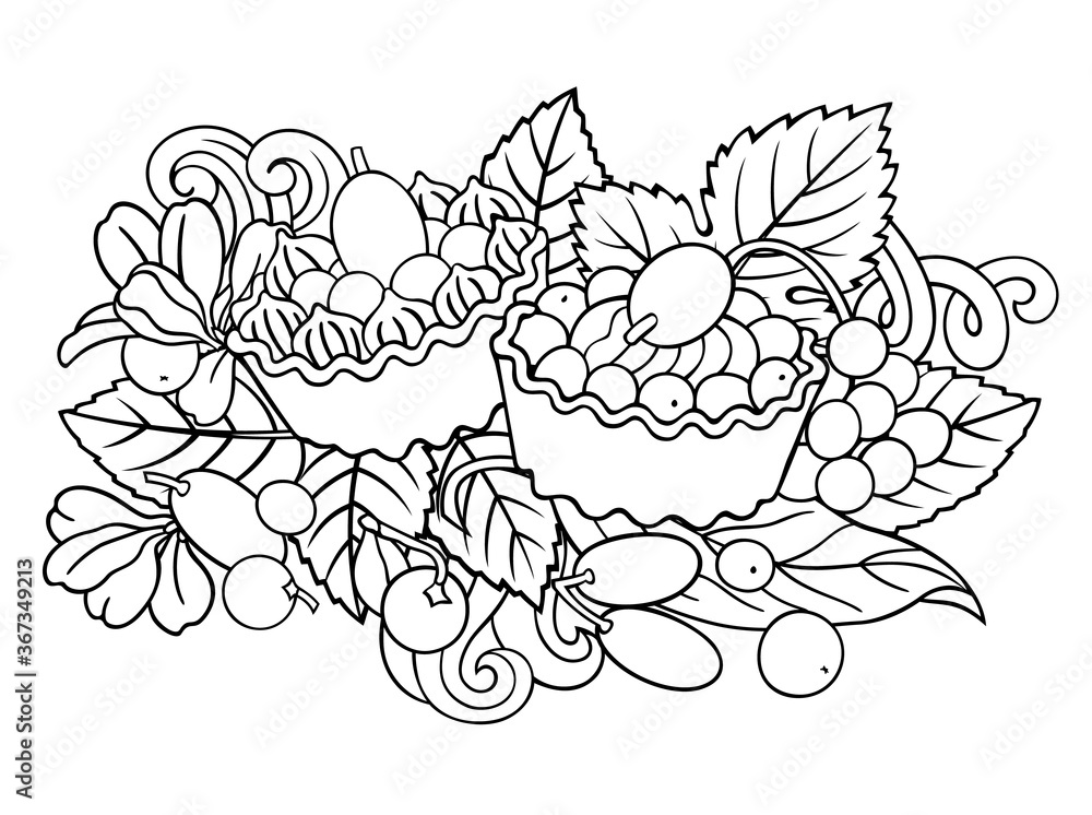 Fruits, berries, sweets hand drawn illustration Fruits, berries, sweets hand drawn illustration