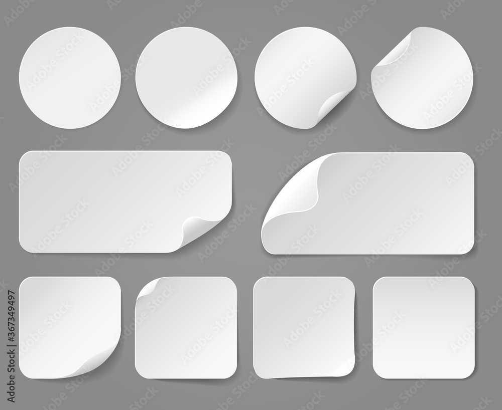 Adhesive white paper stickers realistic Adhesive white paper stickers realistic