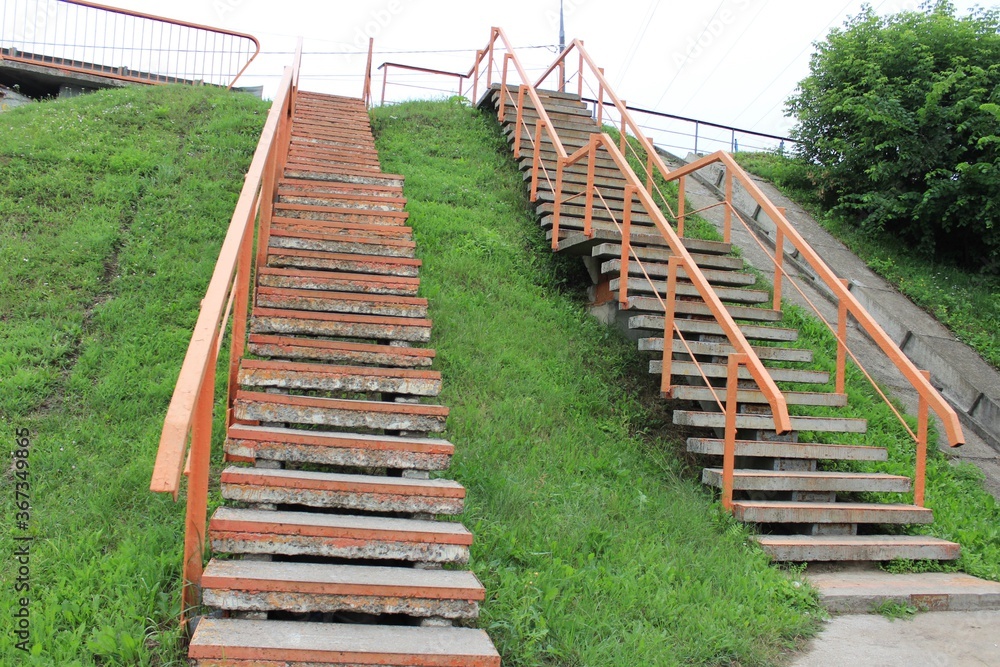 Two stairs on the side of the hill. Russia.