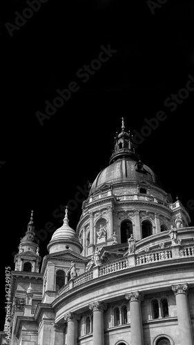 Szent Istvan Bazilika (St Stephen Basilica) neoclassical church in the center of Budapest, completed in 1905 (Black and White with copy space)