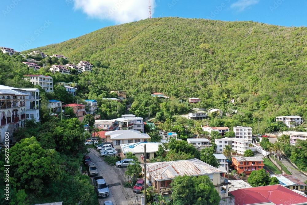 Fototapeta premium Aerial view of the mountainside, Charlotte Amalie, US Virgin Islands
