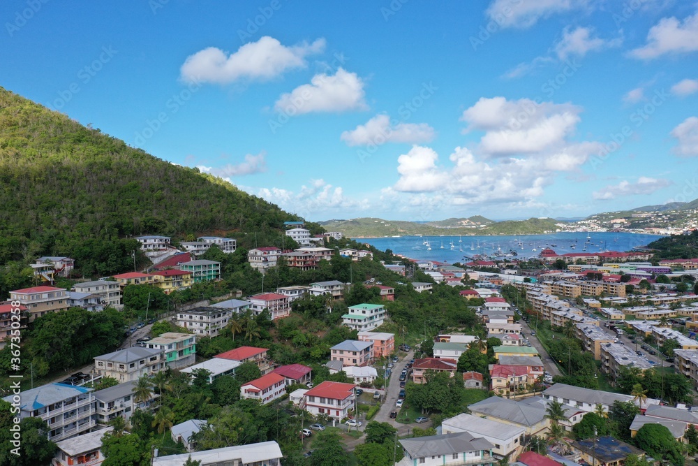 Aerial cityscape view of Charlotte Amalie, St.Thomas, US Virgin Islands