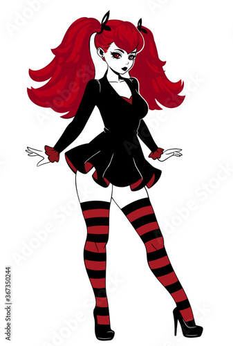 beautiful gothic doll in cartoon style
