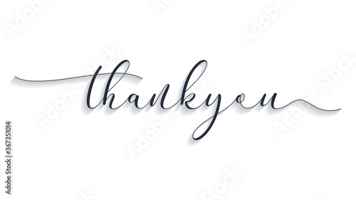 Thank You Lettering Black Text Handwriting Calligraphy with Shadow isolated on White Background. Greeting Card Vector Illustration Design Template Element