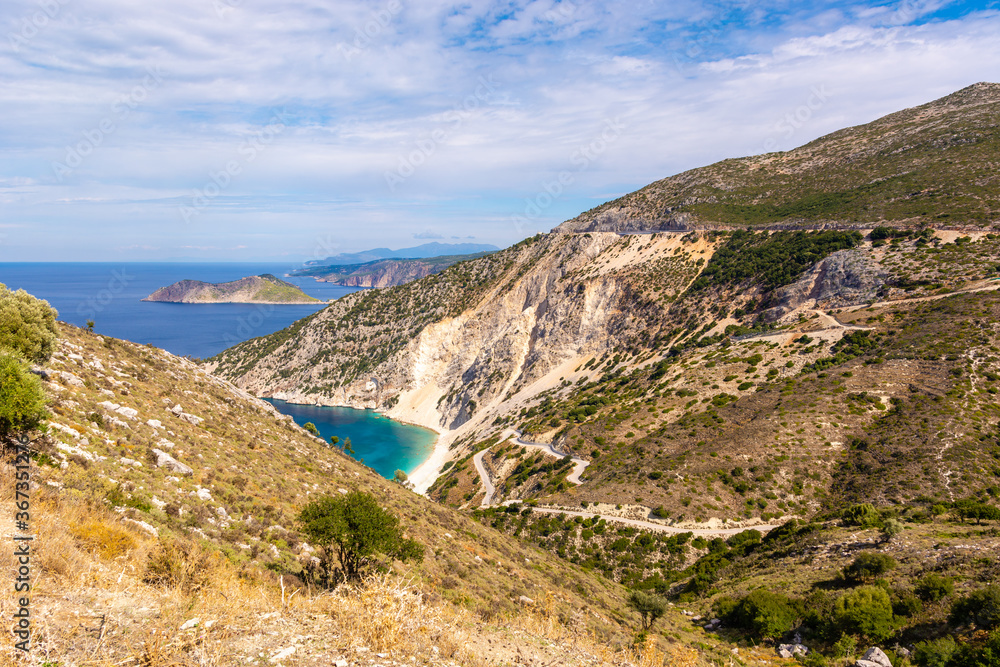 Coast of Kefalonia island and famous Myrtos beach. Greece, Europe