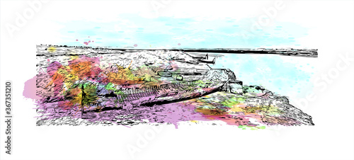 Building view with landmark of Adelaide is South Australia’s cosmopolitan coastal capital .Watercolor splash with hand drawn sketch illustration vector.