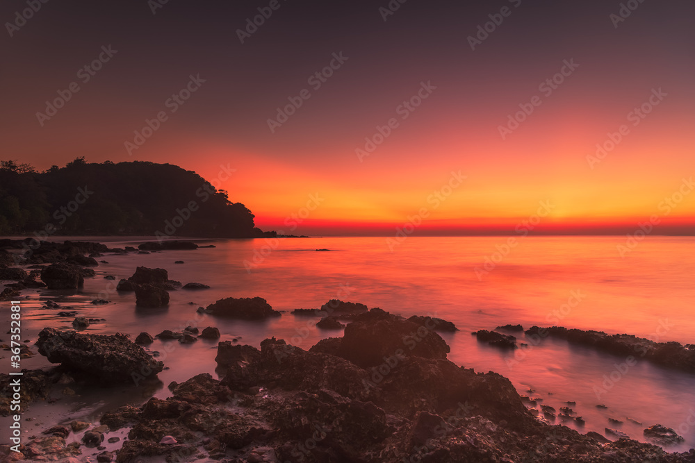 Stunning sunrise over the sea at Rayong beach