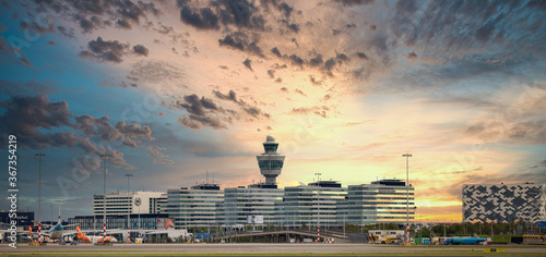 Schiphol Airport in the Netherlands during quiet times on a summer evening photo