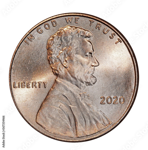 American 2020 penny with portrait of President Lincoln