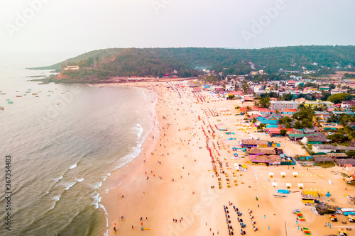 aerial view of the Baga Beach, Goa, India.