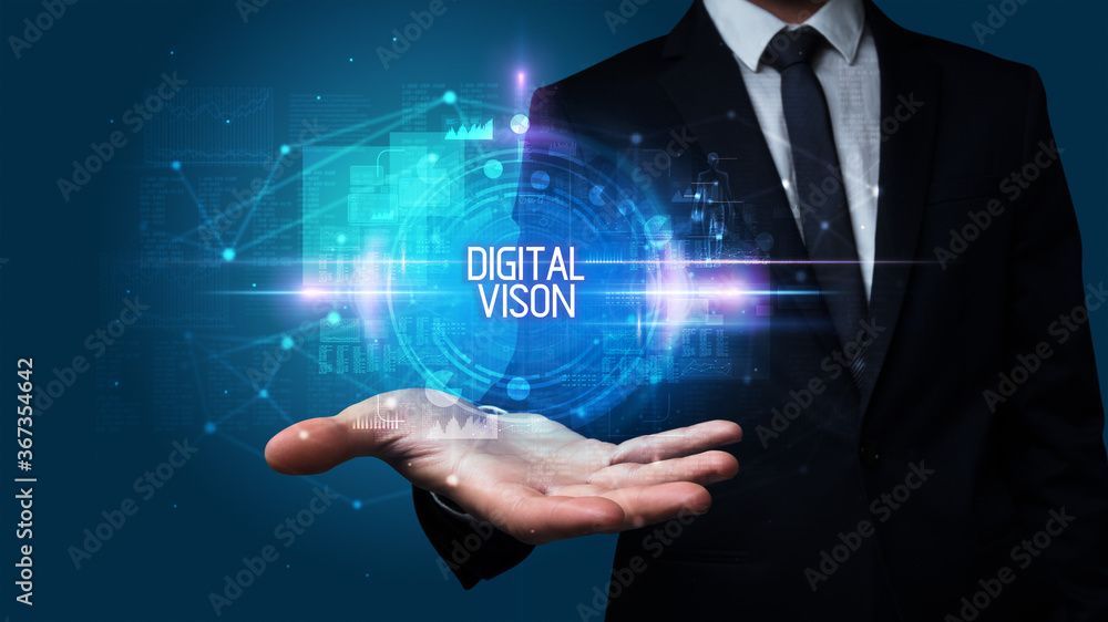Man hand holding DIGITAL VISON inscription, technology concept Man hand holding DIGITAL VISON inscription, technology concept
