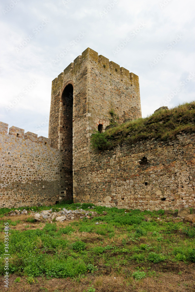 ruins of the outer wall tower of old medieval fortress Smederevo in Serbia