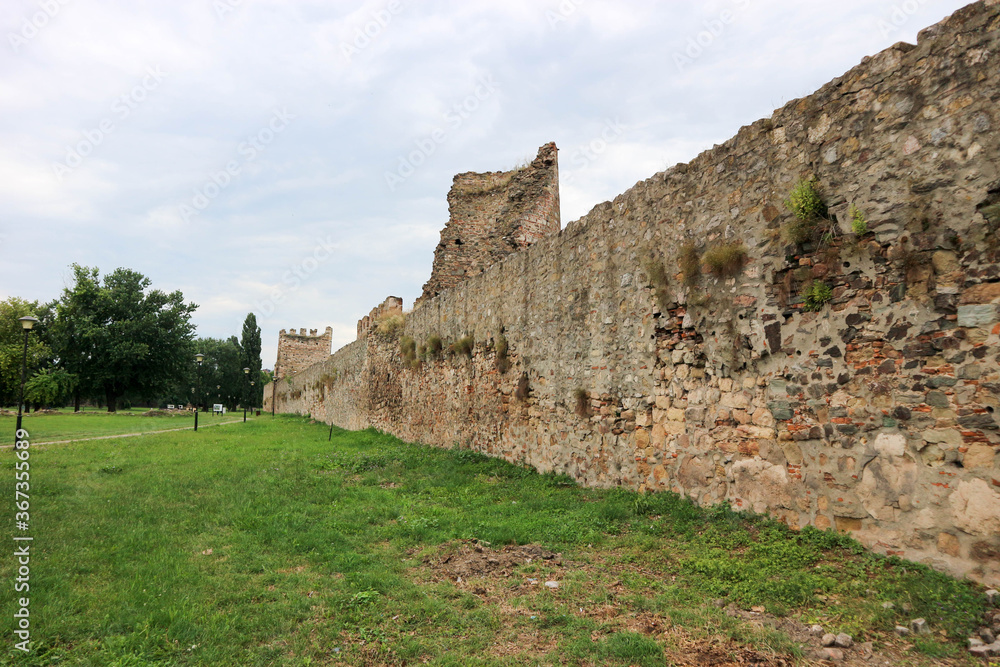 ruins of ancient Smederevo fortress in Serbia wall of the fortified suburb 