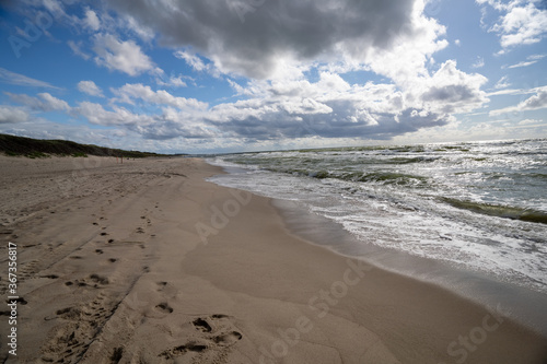 Beautiful white sand beaches in the Curonian Spit National Park on the Baltic Sea coast in Lithuania