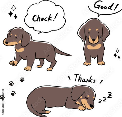 ミニチュアダックスのベクターイラストセット